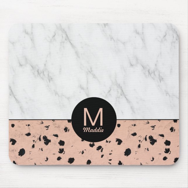 Stilvolle Rose Gold und Marmor Muster mit Monogram Mousepad (Vorne)