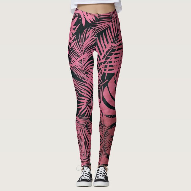 Stilvolle Rose rosa Palmen Blätter Muster trendy Leggings (Vorderseite)