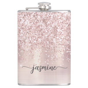 Stilvolle Roségold Glitter Monogramm Namensuntersc Flachmann