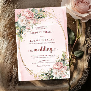 Stilvolle Roségold-Rosen-Hochzeit  Einladung