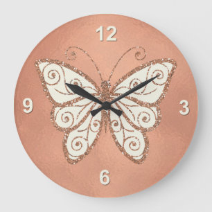 Stilvolle Rosen-Goldschmetterlings-Wand-Uhr Große Wanduhr