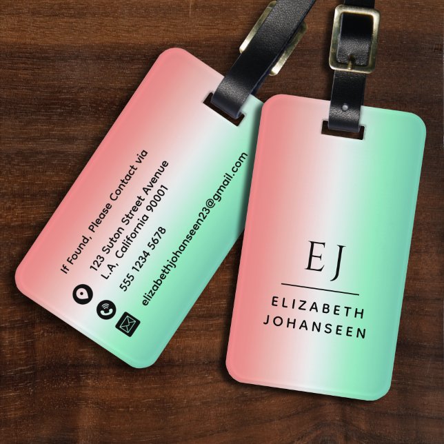 Stilvolle Rot-Grün-Weiß-Gradient-Initial-Monogramm Gepäckanhänger (Von Creator hochgeladen)