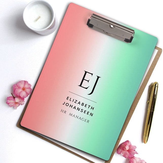 Stilvolle Rot-Grün-Weiß-Gradient-Initial-Monogramm Klemmbrett (Von Creator hochgeladen)