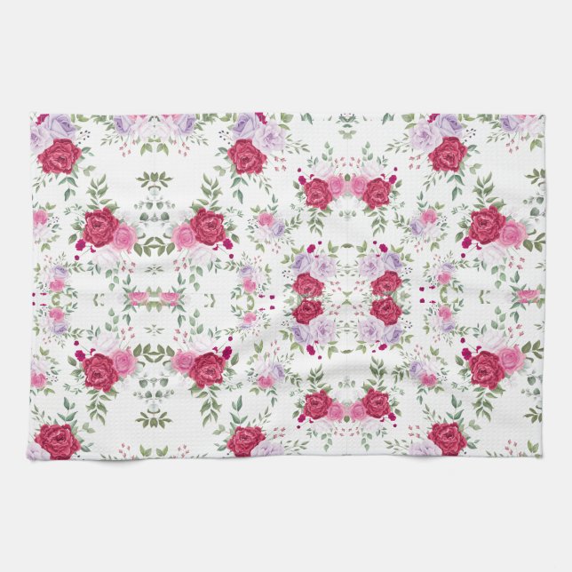 Stilvolle Rot- und Rosa-Blume Geschirrtuch (Horizontal)