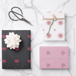 Stilvolle Rot- und Rosa-Herzdesign-Liebe Geschenkpapier Set