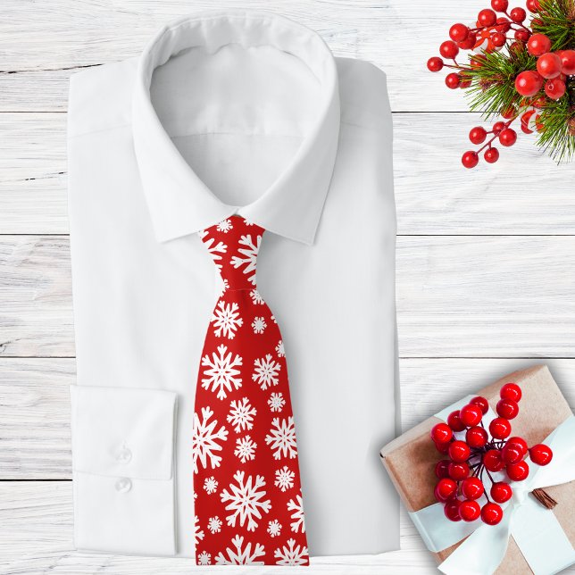 Stilvolle Rot-Weiß-Schneeflocke Krawatte (Stylish Red And White Holiday Snowflake Neck Tie)