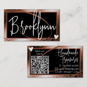 Stilvolle rotbraune Kupferrahmen Herz QR Code Visitenkarte
