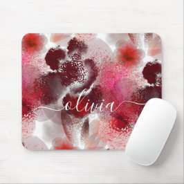 Stilvolle Rote Blütensignatur Monogramm Mousepad