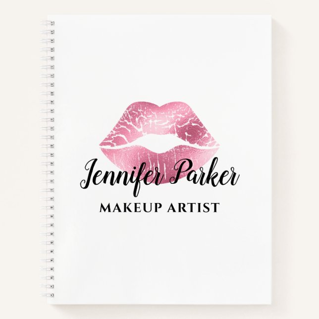Stilvolle Rote Glitzer Lips Makeup Artist Notizbuch (Vorderseite)