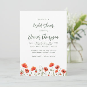 Stilvolle rote Mohn-Garten-Blumen-Braut-Party Einladung