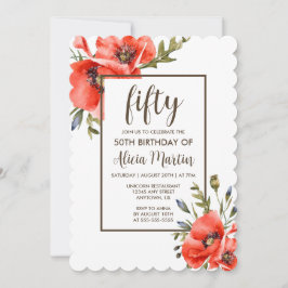 Stilvolle Rote Mohnblume Blume 50. Geburtstag Einl Einladung