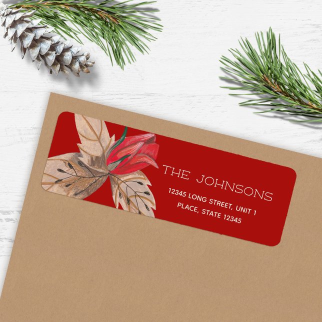 Stilvolle rote Rose Blumenkohl Weihnachten (Elegant red rose Floral Christmas Label)