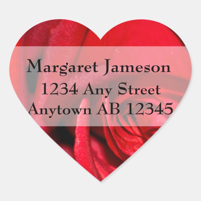 Stilvolle Rote Rose-Rücksendeadresse Herz-Aufkleber (Vorderseite)