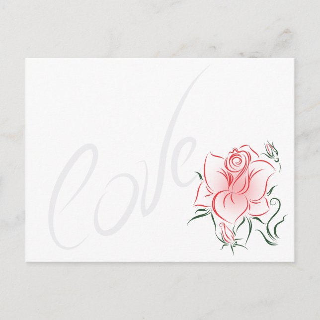 Stilvolle Rote Rose und Liebe Postkarte (Vorderseite)
