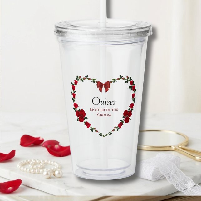 Stilvolle rote Rosen Geschenk für die Mutter des B Acryltrinkbecher (Custom Mother of the Groom Tumbler with Romantic Red Rose Heart Floral Wreath)