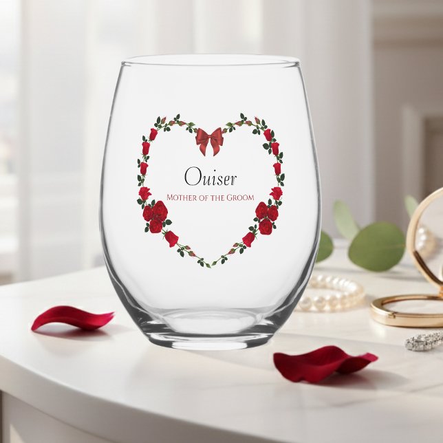 Stilvolle rote Rosen Geschenk für die Mutter des B Weinglas Ohne Stiel (Sophisticated red rose wine glass—a lovely keepsake for the Mother of the Groom.)