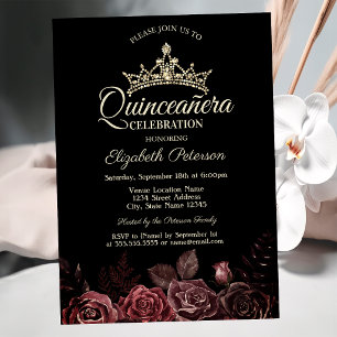 Stilvolle Rote Rosen Gothic Quinceañera Einladung