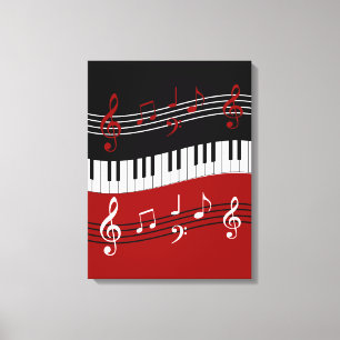 Stilvolle Rote Schwarz-weiße Klaviertasten und -no Leinwanddruck