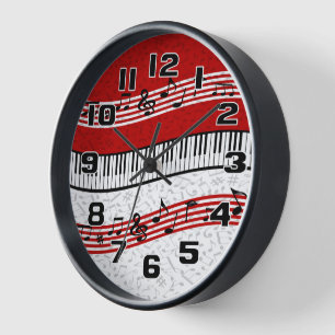 Stilvolle Rote Schwarz-weiße Klaviertasten und -no Uhr