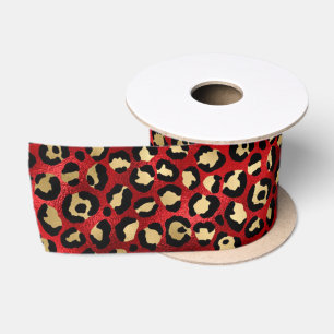 Stilvolle rote und goldene Folien-Leopardenflecken Satinband