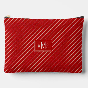 Stilvolle rote und weiße Monogrammstreifen Zubehörtasche