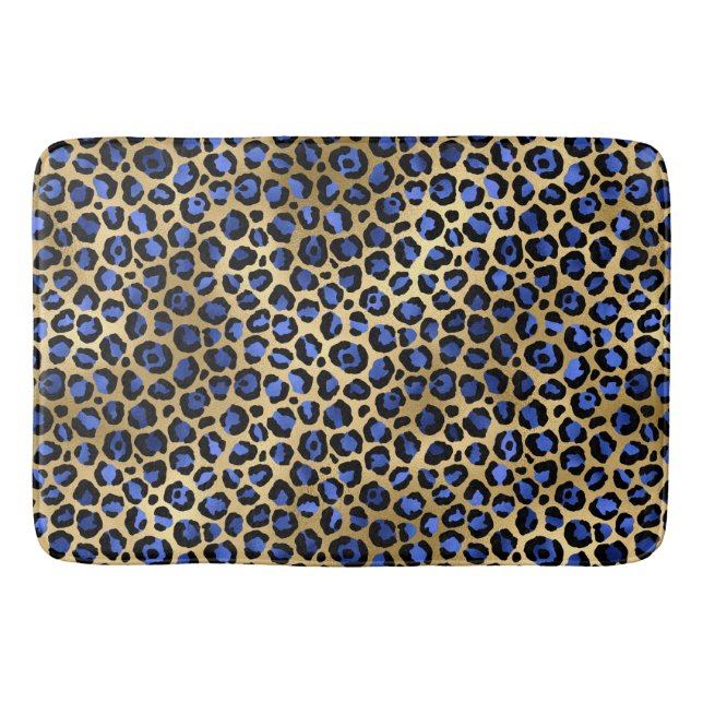 Stilvolle Royal Blue and Gold Foil Leopard Spots Badematte (Vorderseite)