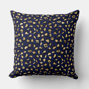 Stilvolle Royal Blue and Gold Foil Leopard Spots Kissen