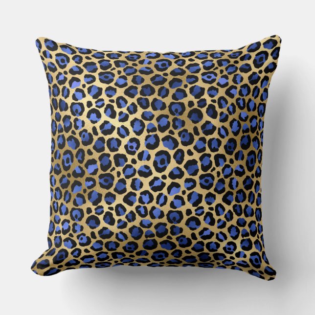 Stilvolle Royal Blue and Gold Foil Leopard Spots Kissen (Vorderseite)