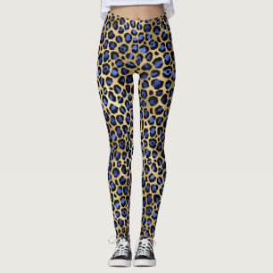 Stilvolle Royal Blue and Gold Foil Leopard Spots Leggings