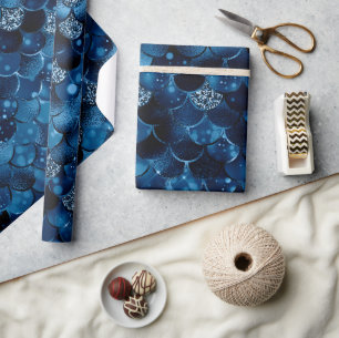 Stilvolle Royal Blue Glitzer Mermaid Fischscals Geschenkpapier