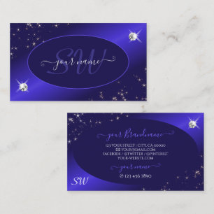 Stilvolle Royal Blue Glitzer Stars Diamonds Initia Visitenkarte
