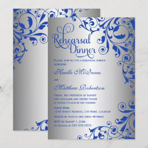 Stilvolle Royal Blue Silver Wirbel Probe Dinner Einladung