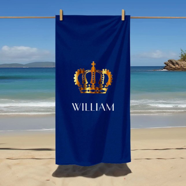 Stilvolle Royal Gold Crown Name Blue Strandtuch (Stylish Royal Gold Crown Name Blue Beach Towel)