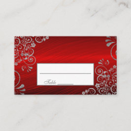 Stilvolle Ruby Red Gray Floral Swirl Wedding Platzkarte