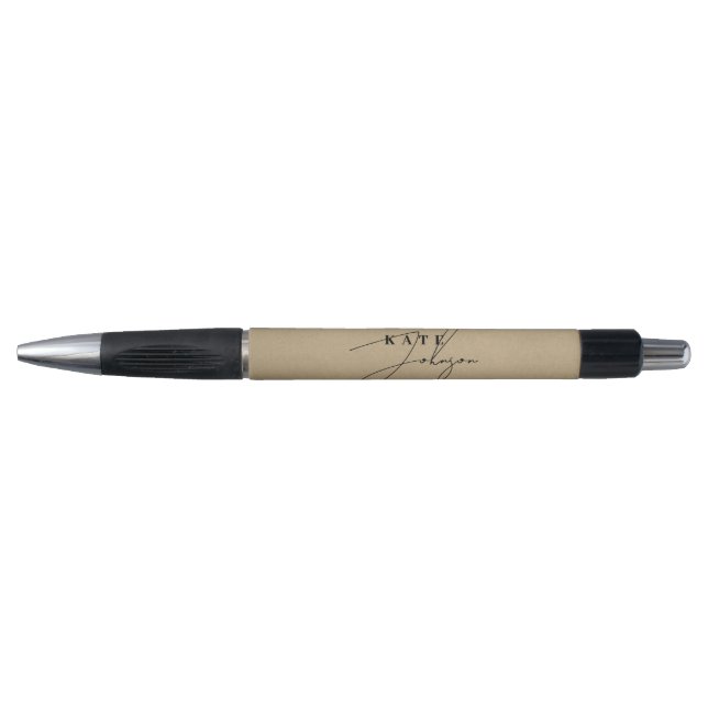 Stilvolle Rustic Kraft Signature Script Monogram Kugelschreiber (Vorderseite)