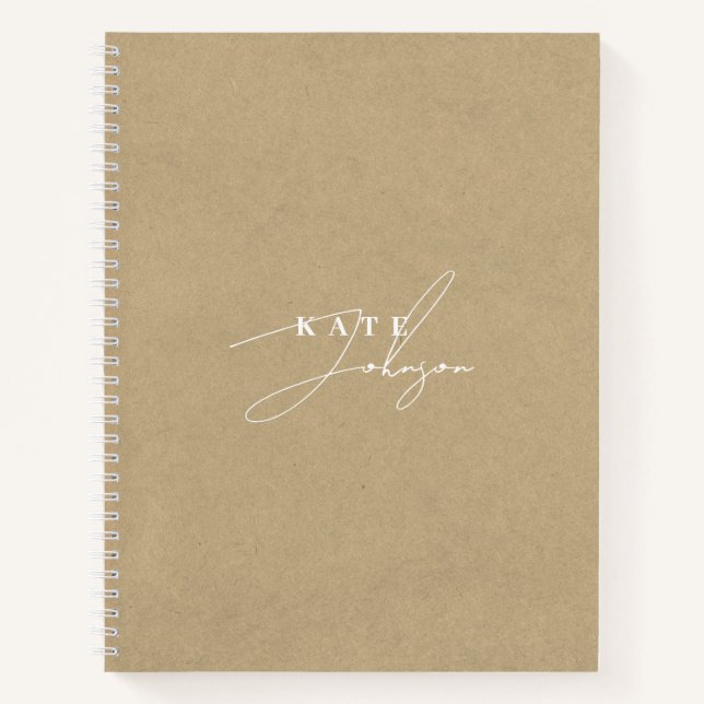 Stilvolle Rustic Kraft Signature Script Monogram Notizbuch (Vorderseite)