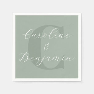 Stilvolle Rustic Sage Green Monogram Script Name Serviette