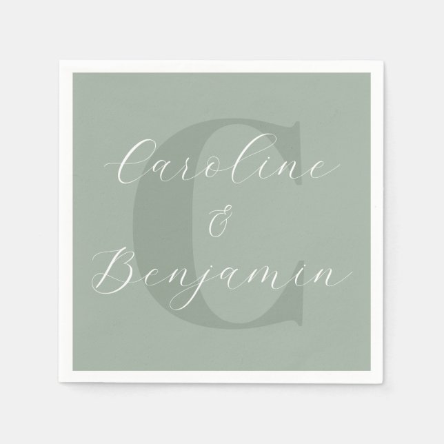Stilvolle Rustic Sage Green Monogram Script Name Serviette (Vorderseite)