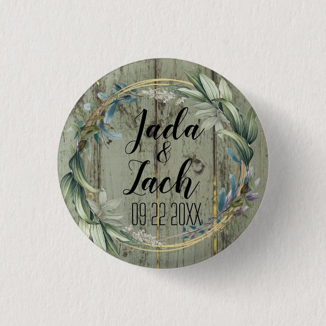 Stilvolle Rustikale Leafy Wreath Wedding Button (Vorderseite)