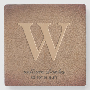 Stilvolle rustikale Leder schwarzen Gold-Script Mo Steinuntersetzer