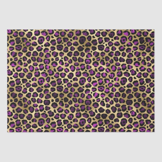 Stilvolle Safari mit Lila- & Goldleopard-Spots Seidenpapier (Vorderseite)