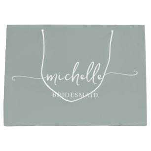 Stilvolle Sage Green Chic Gold Monogram Script Große Geschenktüte