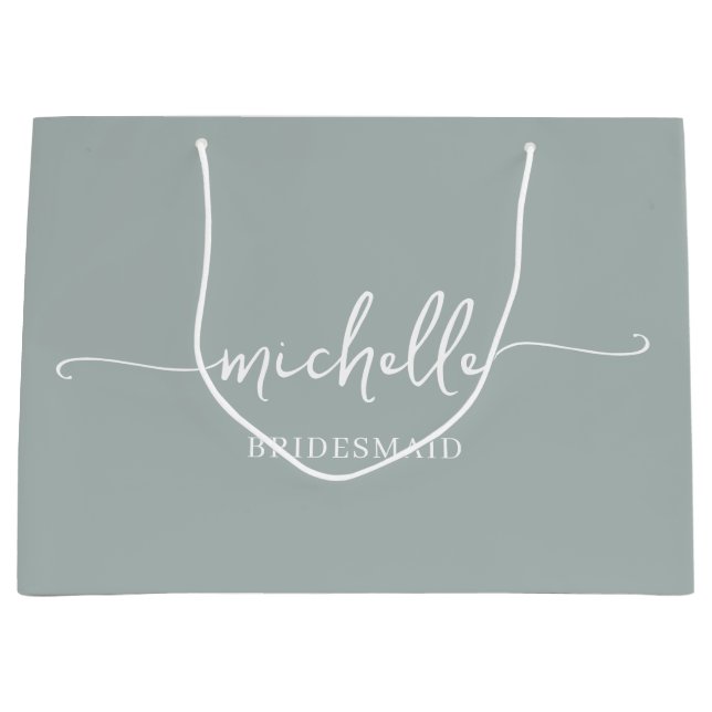 Stilvolle Sage Green Chic Gold Monogram Script Große Geschenktüte (Vorderseite)