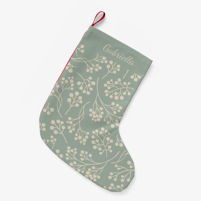 Stilvolle Sage Green Floral Pattern Modernes Bauer Kleiner Weihnachtsstrumpf (Vorderansicht (hängend))