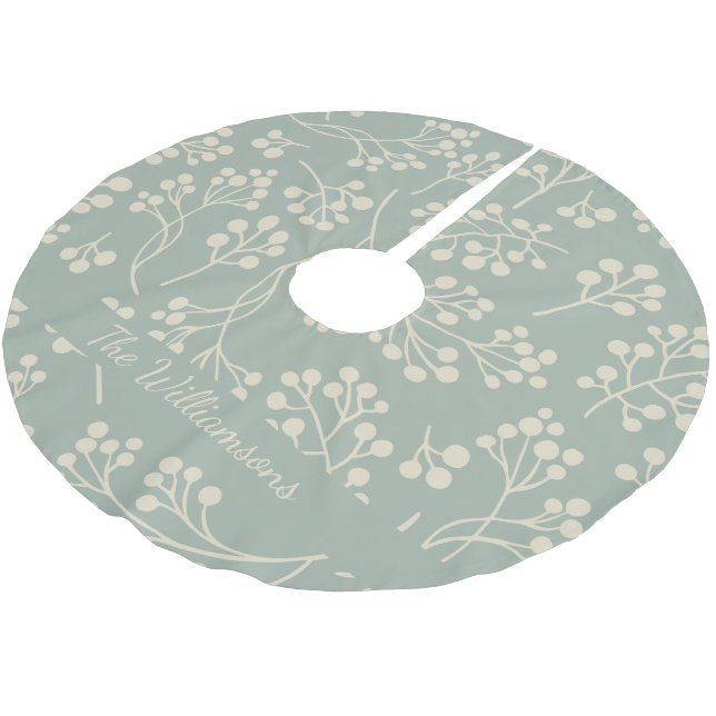 Stilvolle Sage Green Floral Pattern Modernes Bauer Polyester Weihnachtsbaumdecke (Schrägansicht)