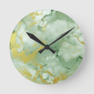 Stilvolle Sage Green Gold Marmor Runde Wanduhr