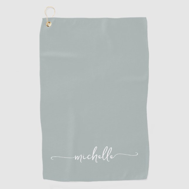 Stilvolle Sage Green Monogram Name Script Golfhandtuch (Vorderseite)