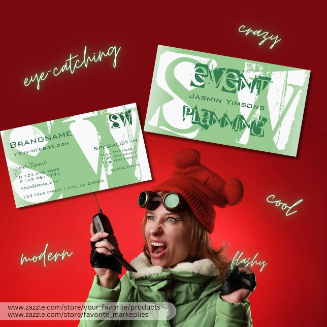 Stilvolle Sage Green und White mit Initials Modern Visitenkarte (Von Creator hochgeladen)