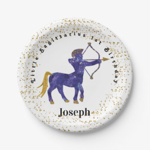 Stilvolle Sagittarius 1. Geburtstag & Gold Confett Pappteller