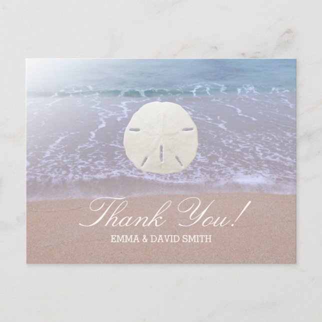 Stilvolle Sand Dollar Beach Hochzeit Vielen Dank Postkarte (Vorderseite)